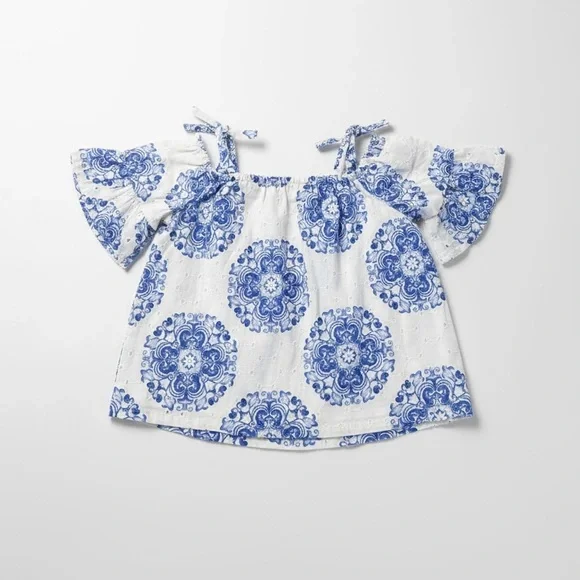 Janie and Jack Girl Blue & White Medallion Top New with Tags Size 18 - 24 months - Picture 2 of 9